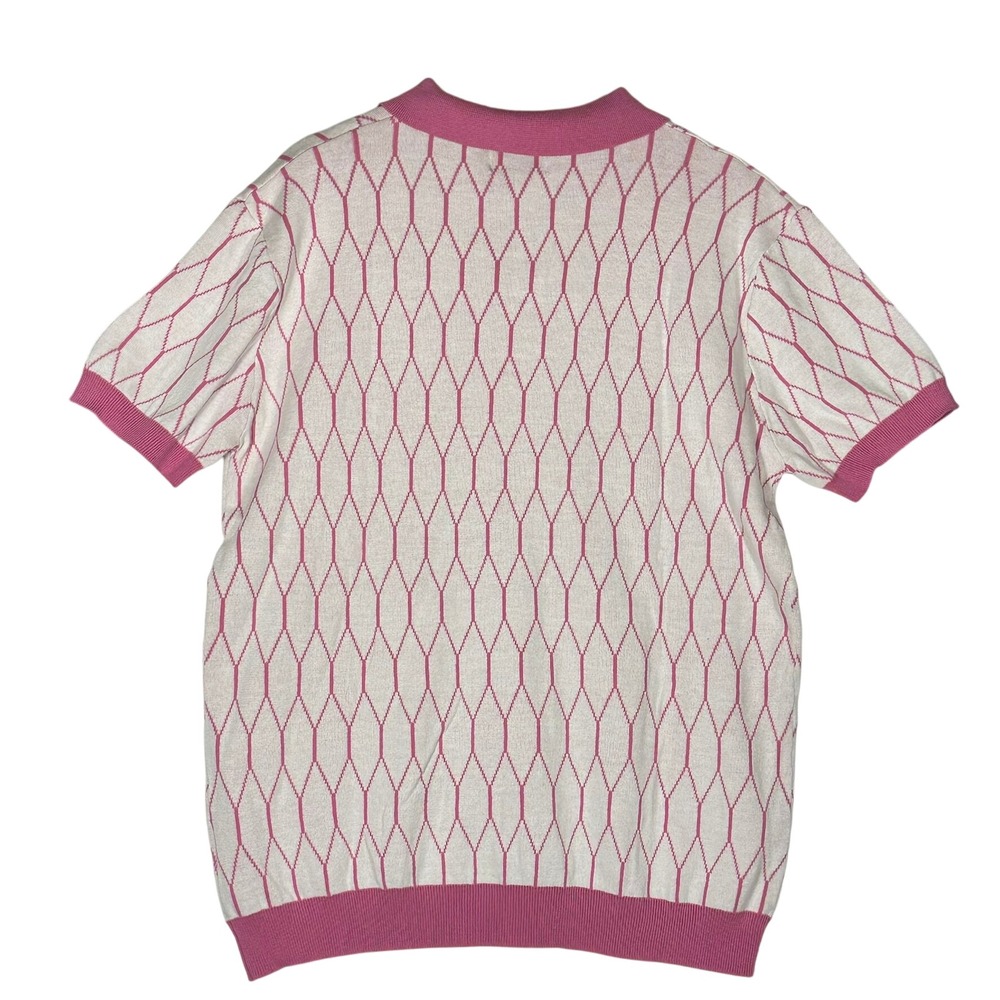 OXKNITSTORE Polo Short Sleeve Mens Knit Top Pink White, Size XL Golf Preppy - Picture 2 of 14